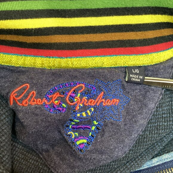 Robert Graham Mens L/G Blue Waffle Knit Half Zip Pullover Sweater - Picture 8 of 9